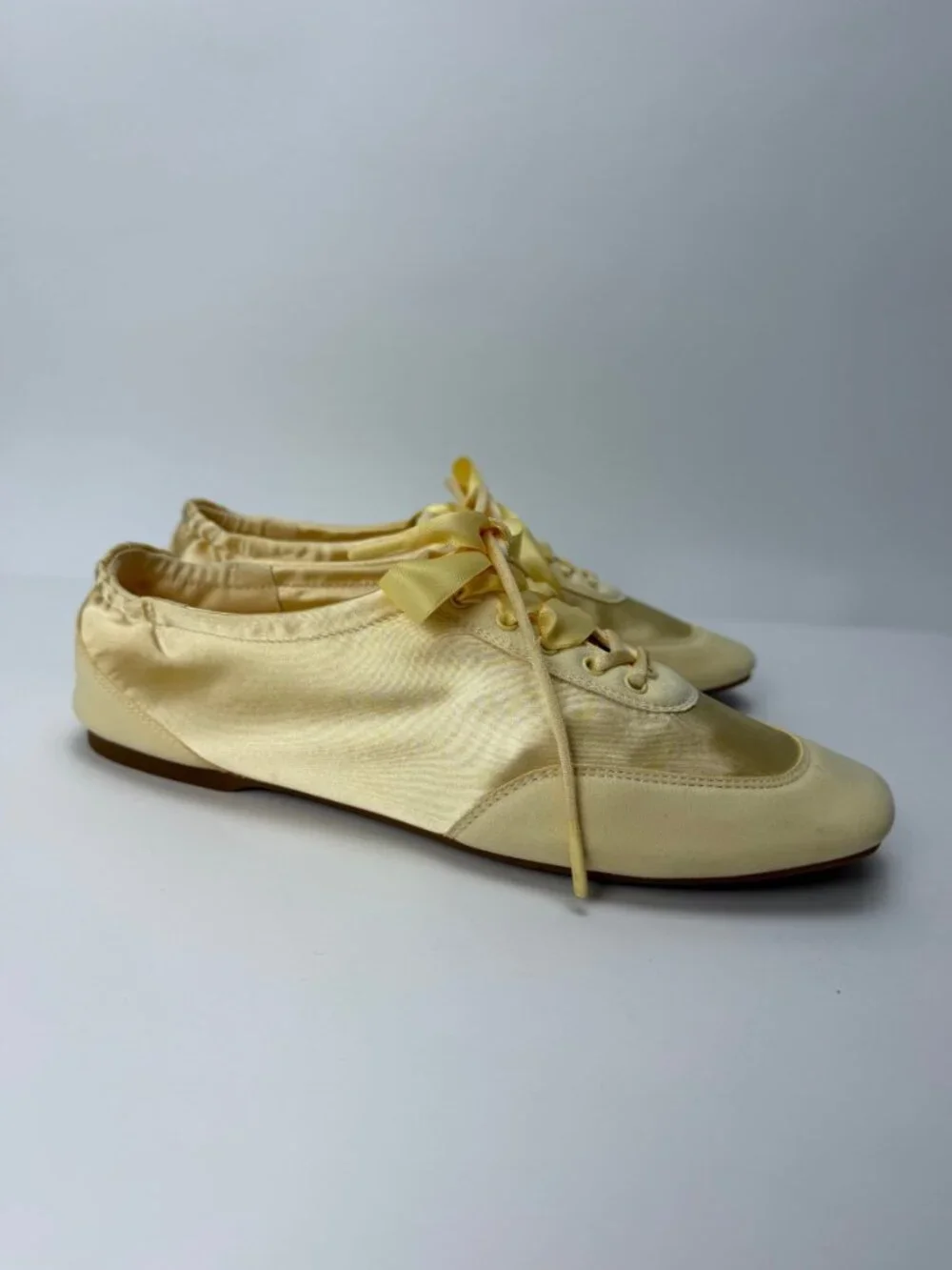 VIVAIA Women's Cristina Square-Toe Lace-Up Satin Sneakerina Yellow Size 8